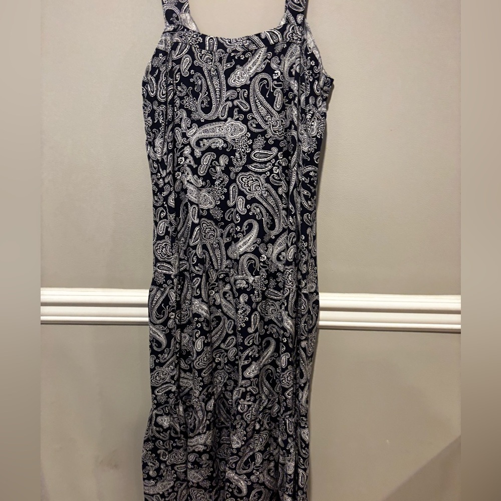 LOFT Paisley Button-Down Dress - Navy Blue and White - Size 8 NWOT - Picture 3 of 10